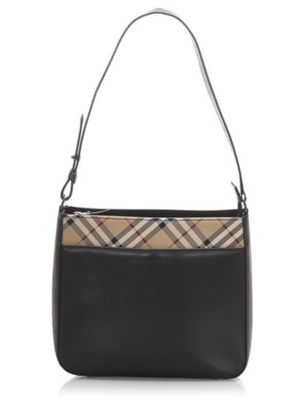 Burberry black Leather Shoulder Bag with Signature Check Accent